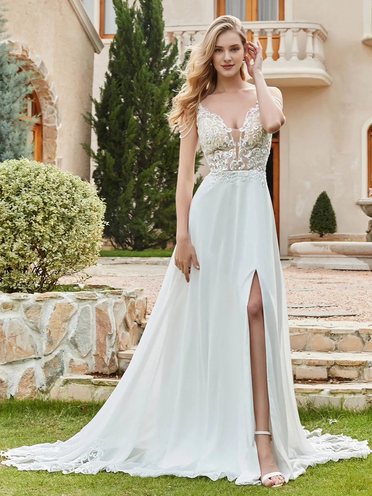 A-Line Spaghetti Strap Floor-Length Wedding Dress - Yihuiw by Yihuiw