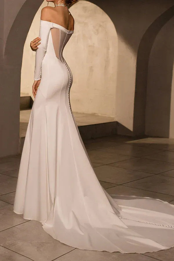 Mermaid Off-Shoulder Floor-Length Wedding Dress - Yihuiw by Yihuiw