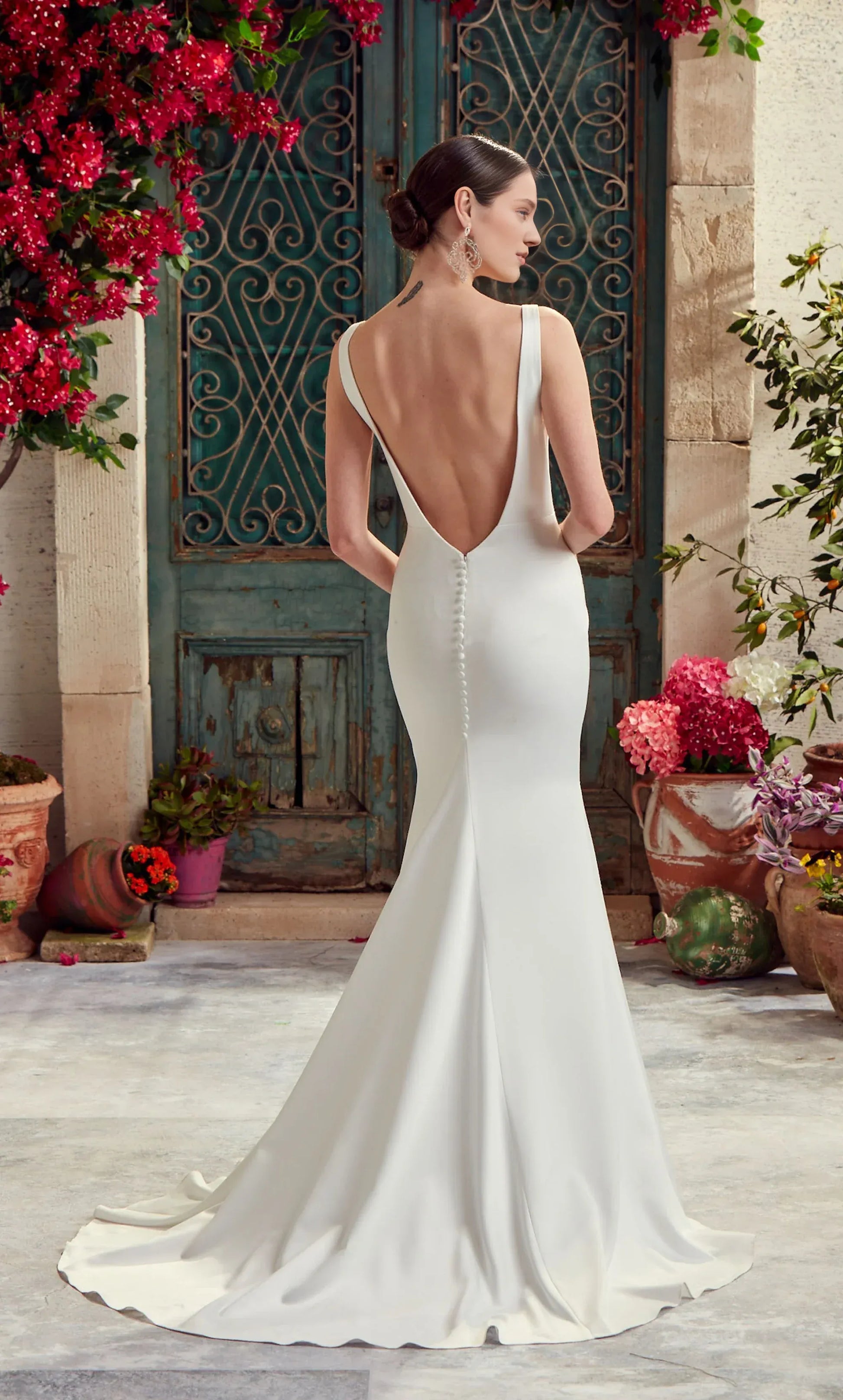 Mermaid V-Neck Satin Open Back Train Wedding Dress - Yihuiw by Yihuiw