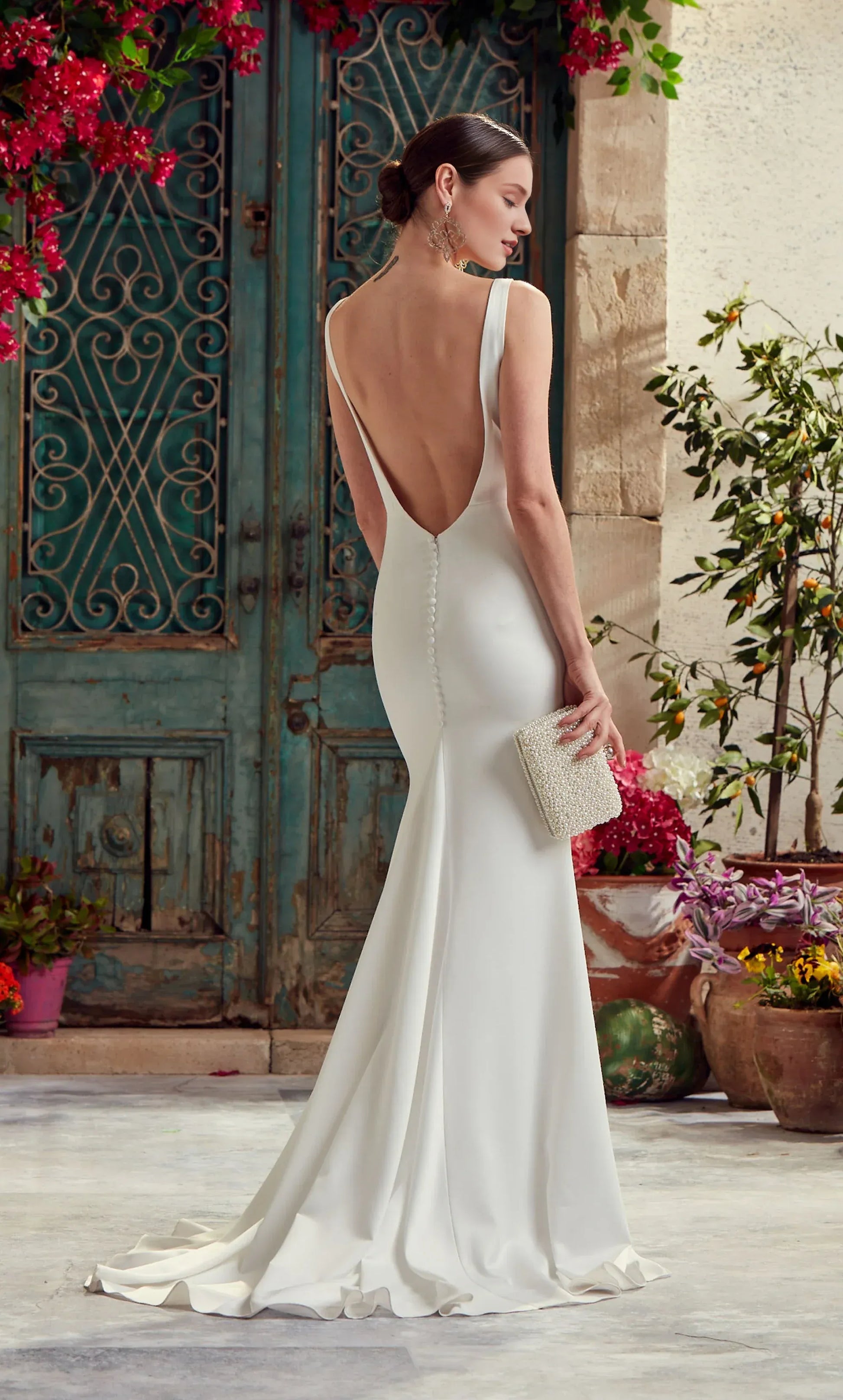 Mermaid V-Neck Satin Open Back Train Wedding Dress - Yihuiw by Yihuiw