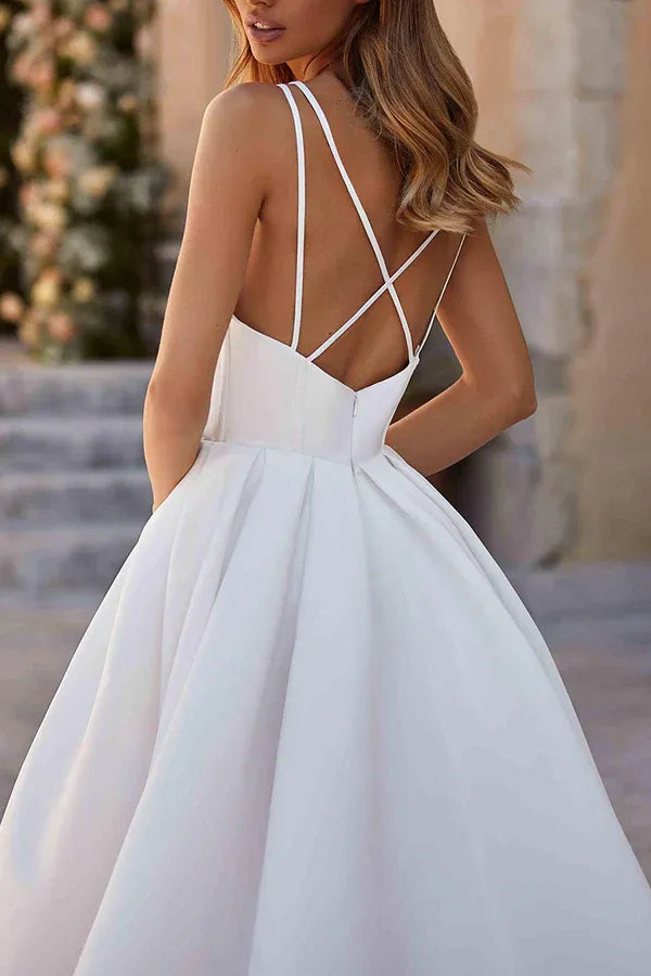 A-Line V-Neck Floor-Length Wedding Dress - Yihuiw by Yihuiw
