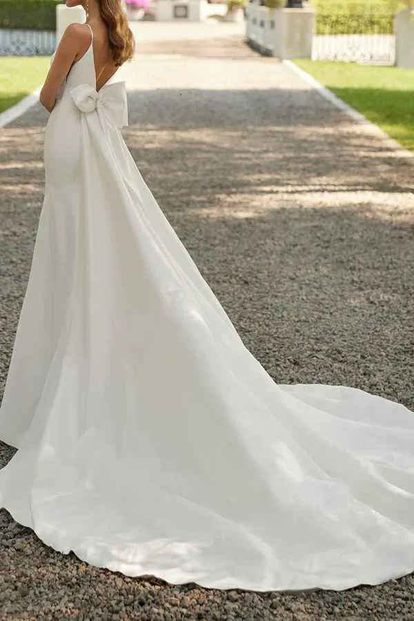 Mermaid V-Neck Satin Floor-Length Wedding Dress - Yihuiw by Yihuiw