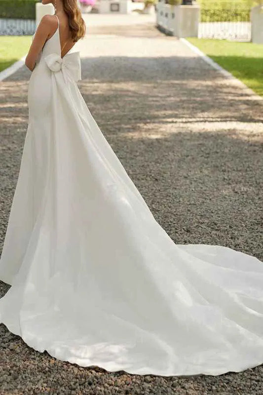 Mermaid V-Neck Satin Floor-Length Wedding Dress - Yihuiw by Yihuiw