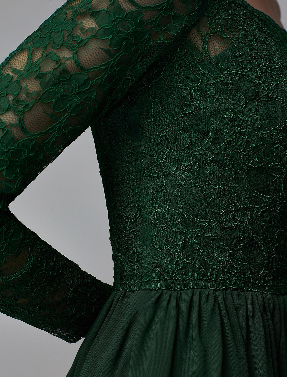 A-Line Bridesmaid Dress Off Shoulder Long Sleeve Elegant Floor Length Chiffon / Lace with Lace by YiHuiw