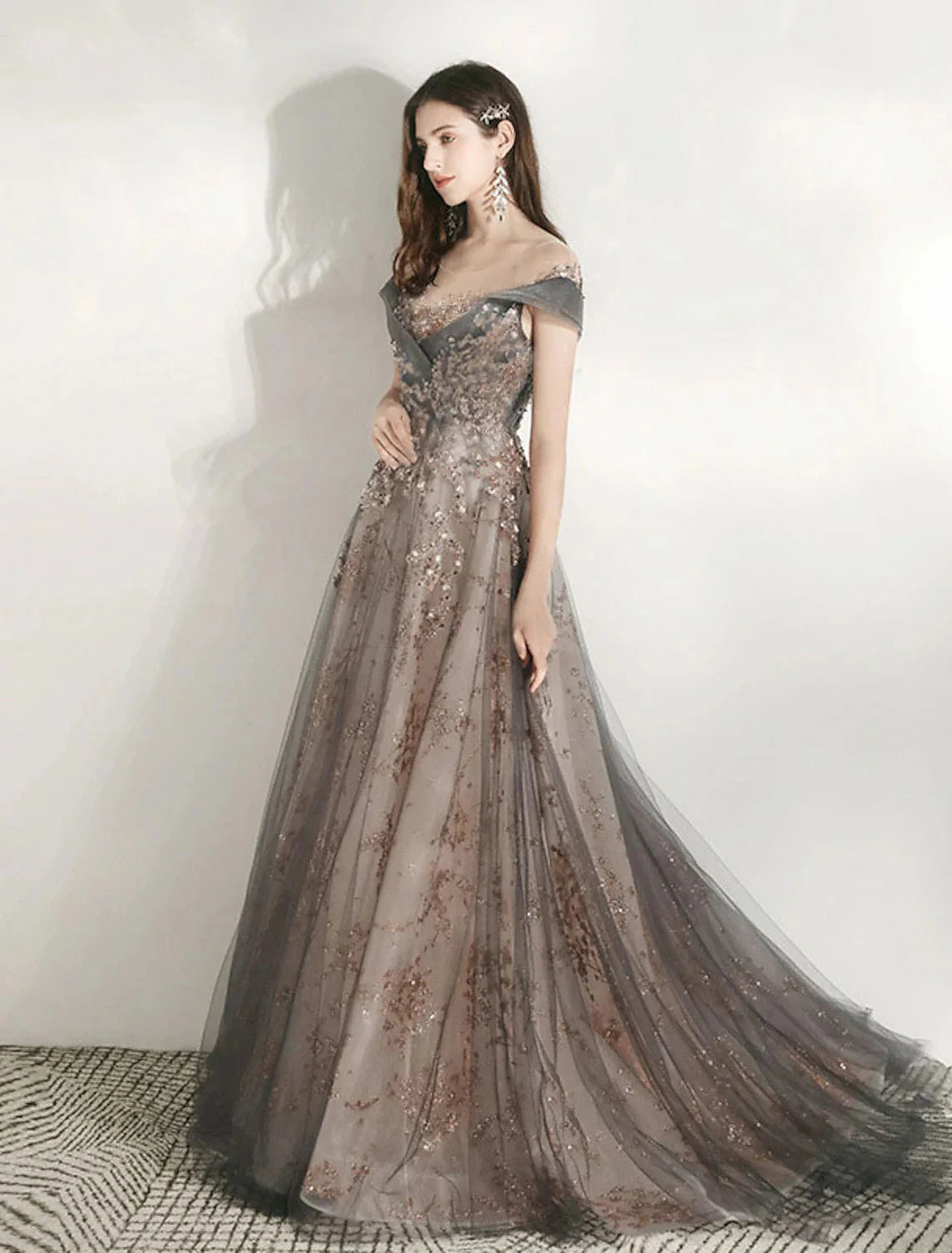A-Line Bridesmaid Dress Jewel Neck Short Sleeve Beautiful Back Floor Length Tulle with Crystals / Bandage by YiHuiw