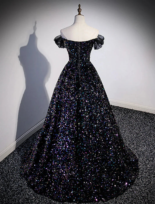 Ball Gown Prom Dresses Sparkle & Shine Dress Wedding Guest Birthday Court Train Sleeveless Off Shoulder Sequined with Pleats Sequin by YiHuiw