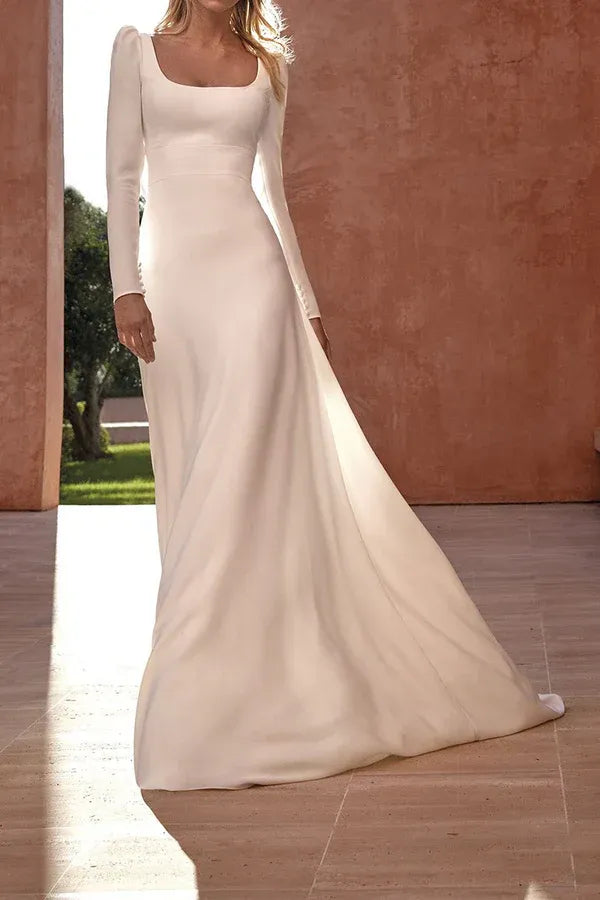 A-Line Square Neck Floor-Length Wedding Dress - Yihuiw by Yihuiw