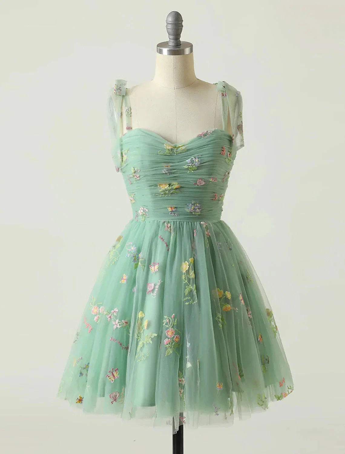 A-Line Homecoming Dresses Floral Dress Party Wear Summer Short / Mini Sleeveless Spaghetti Strap Tulle with Embroidery by YiHuiw