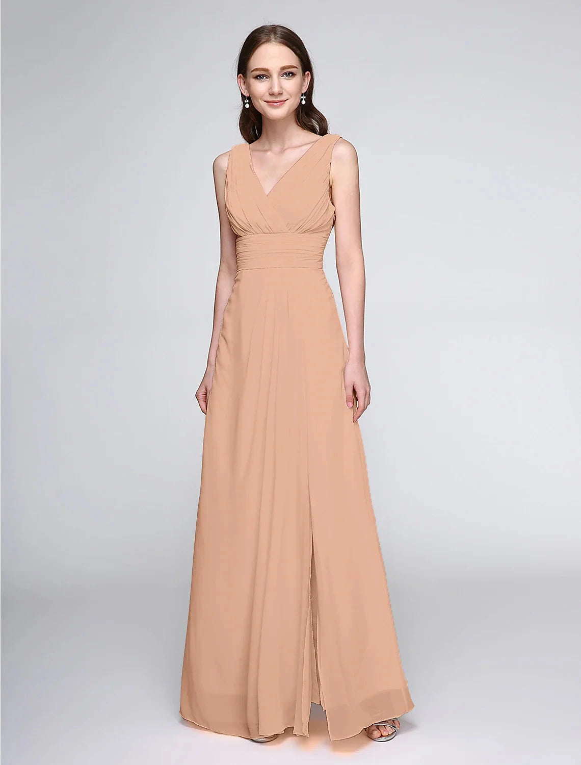 Sheath / Column Bridesmaid Dress V Neck Sleeveless Elegant Floor Length Chiffon with Criss Cross / Ruched by YiHuiw