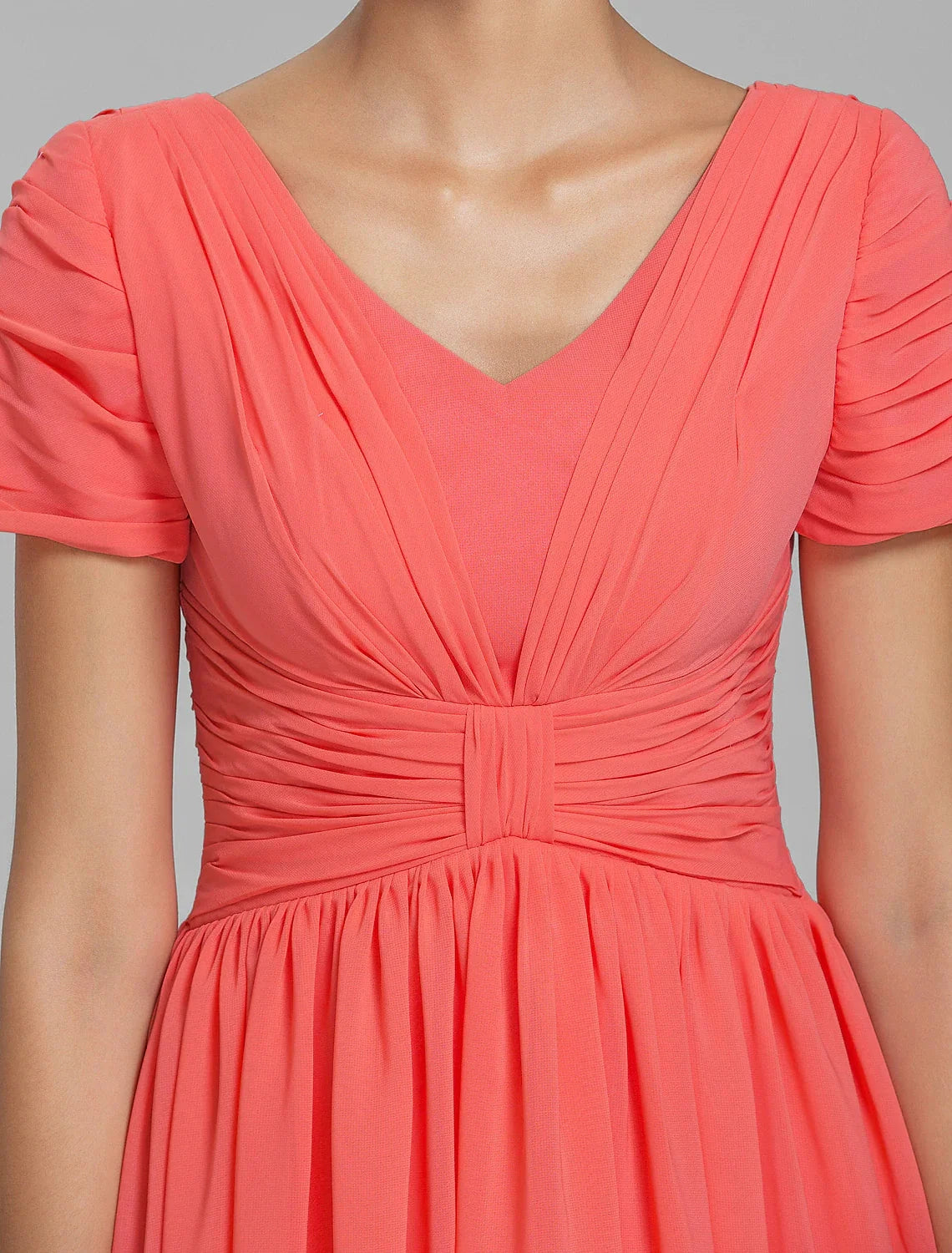 Sheath / Column Bridesmaid Dress V Neck Short Sleeve Vintage Inspired Knee Length Chiffon with Ruched / Draping by YiHuiw
