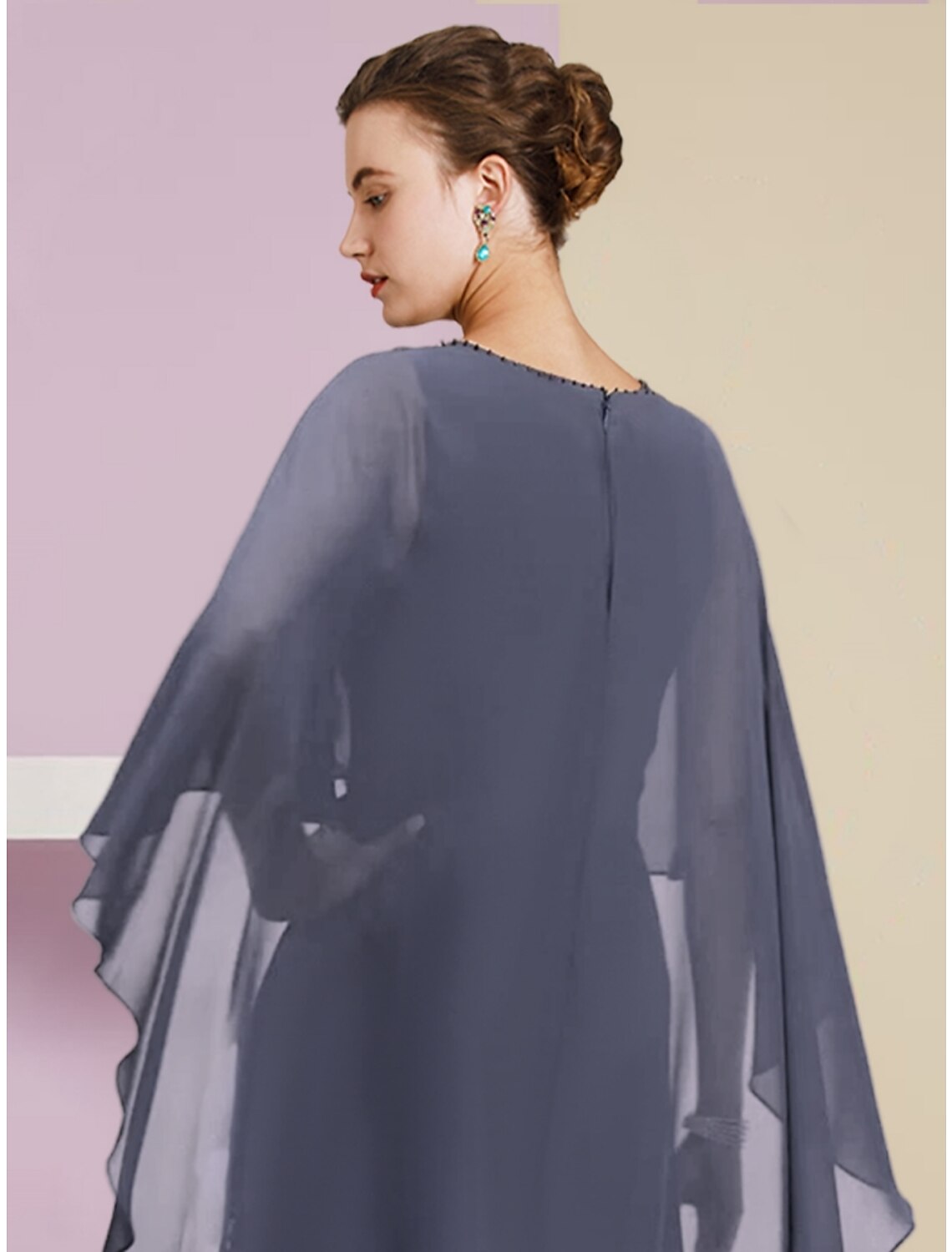 Sheath / Column Mother of the Bride Dress Wedding Guest Elegant Jewel Neck Floor Length Chiffon Half Sleeve with Sequin Tier Solid Color by YiHuiw