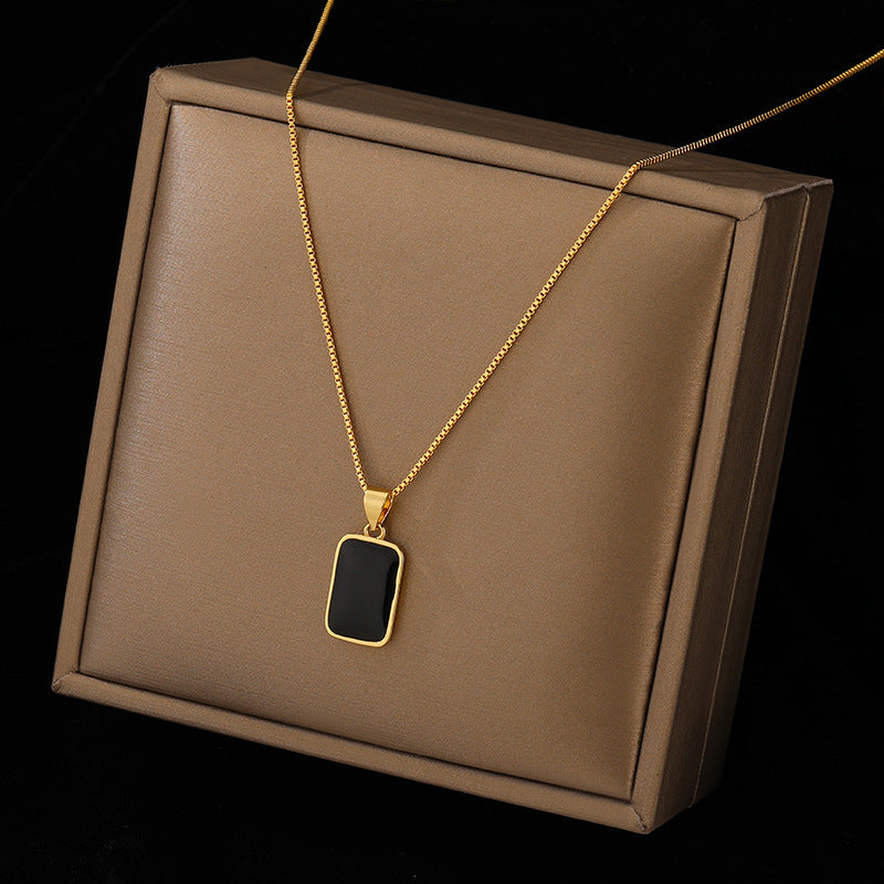 Rectangular Pendant Necklace Design Gold Non-fading Fashion Small Black For Men Titanium Steel Necklace For Women