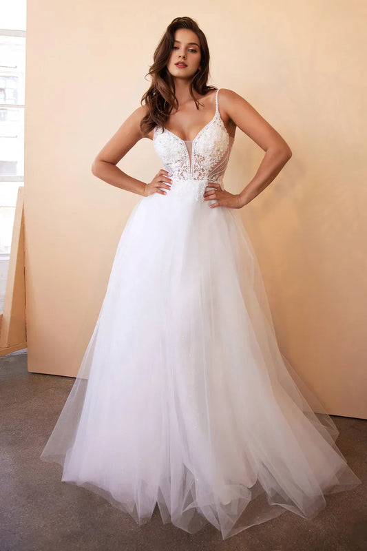A-Line Spaghetti Strap Floor-Length Wedding Dress - Yihuiw by Yihuiw