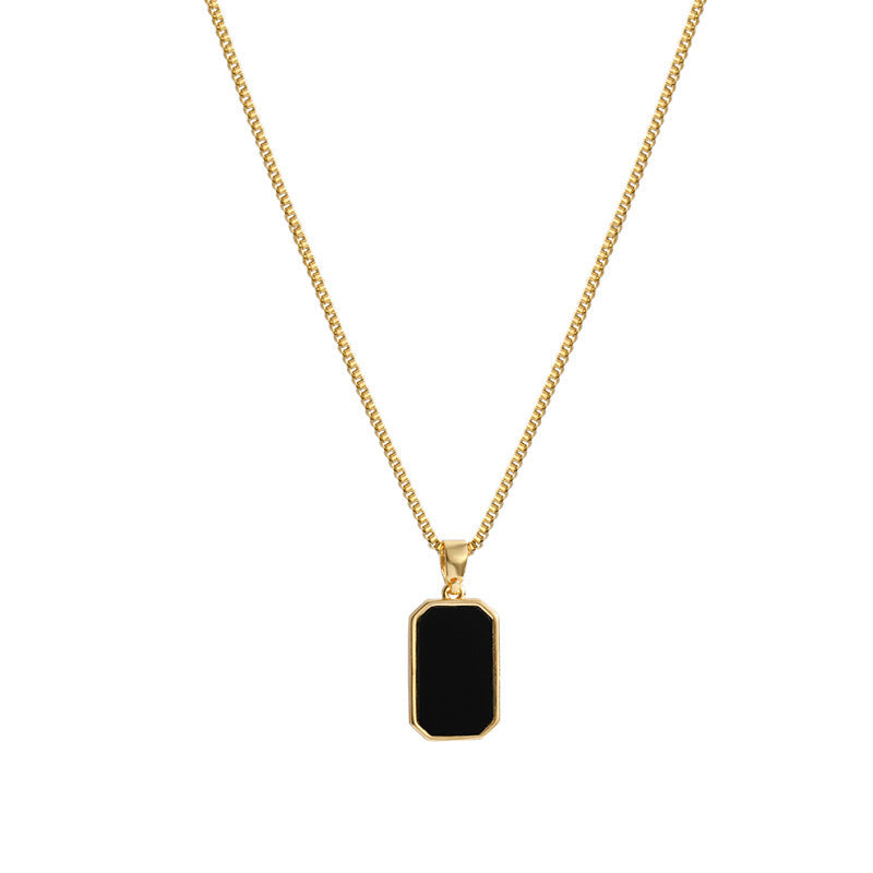 Rectangular Pendant Necklace Design Gold Non-fading Fashion Small Black For Men Titanium Steel Necklace For Women