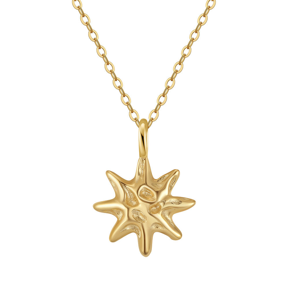 S925 Sterling Silver Hammered Star Pendant Necklace Gold Plated Chain
