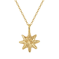 S925 Sterling Silver Hammered Star Pendant Necklace Gold Plated Chain