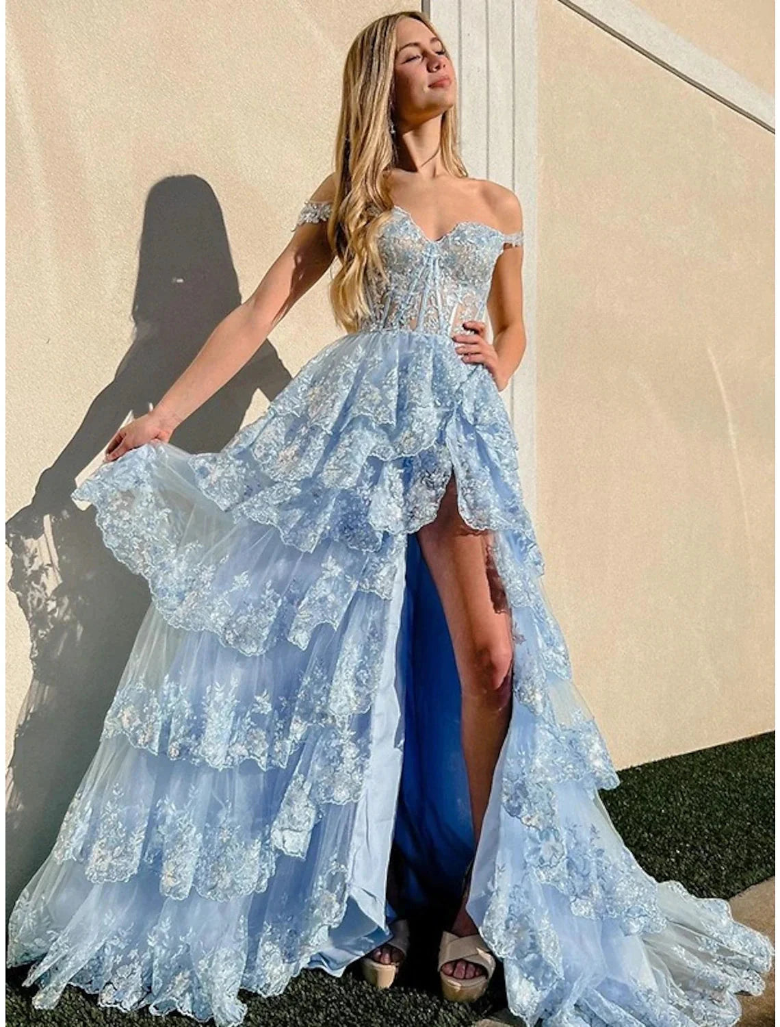 Mermaid / Trumpet Prom Dresses Corsets Dress Wedding Guest Evening Party Court Train Sleeveless Off Shoulder Tulle with Sequin Slit by YiHuiw