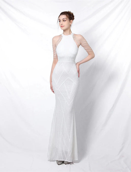Mermaid Party Dress Prom Dresses Sparkle & Shine Dress Formal Wedding Guest Floor Length Sleeveless Halter Neck Sequined with Sequin by YiHuiw