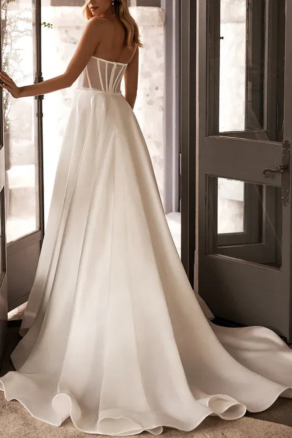 A-Line Strapless Lace-Up Back Floor-Length Wedding Dress - Yihuiw by Yihuiw