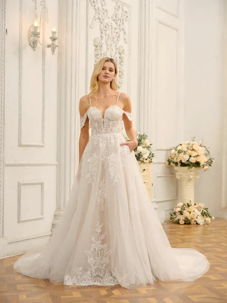 A-Line Sweetheart Floor-Length Wedding Dress - Yihuiw by Yihuiw