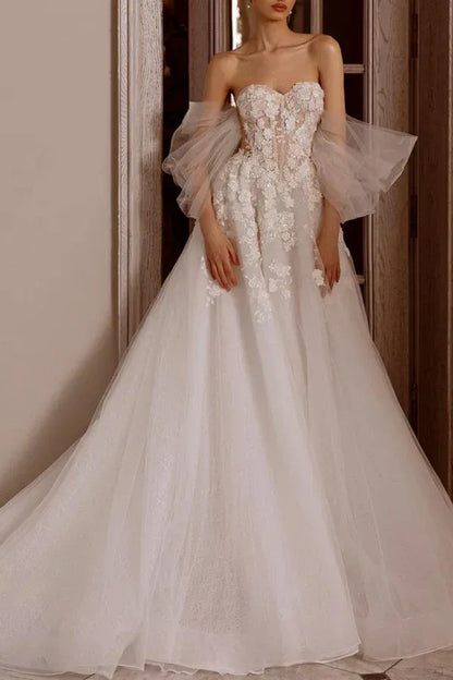 A-Line Floor-Length Wedding Dress - Yihuiw by Yihuiw