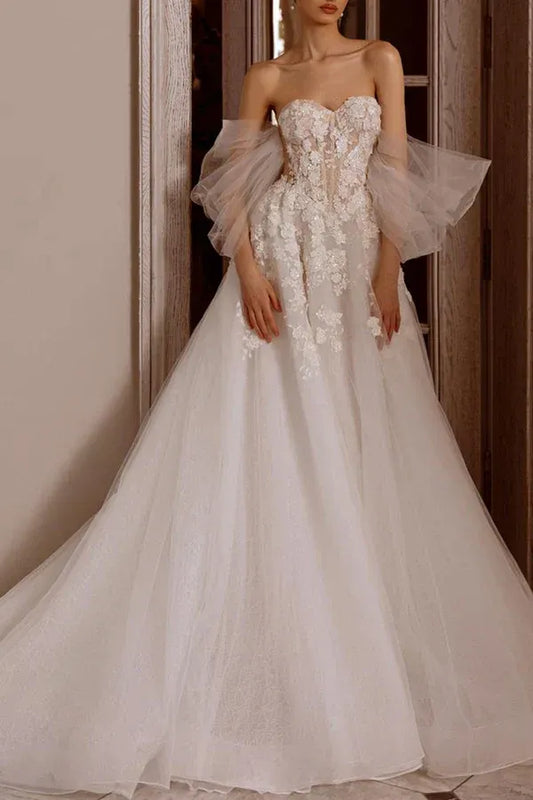 A-Line Floor-Length Wedding Dress - Yihuiw by Yihuiw