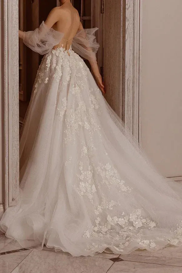 A-Line Floor-Length Wedding Dress - Yihuiw by Yihuiw
