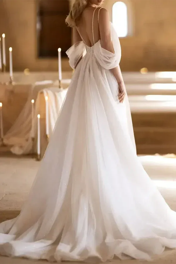 A-Line V-Neck Floor-Length Wedding Dress - Yihuiw by Yihuiw