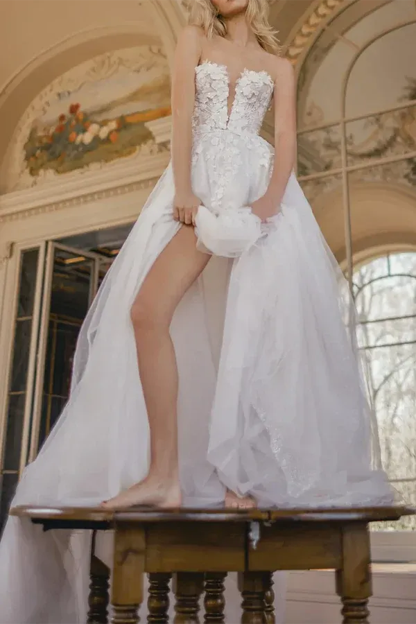A-Line Sweetheart Floor-Length Wedding Dress - Yihuiw by Yihuiw