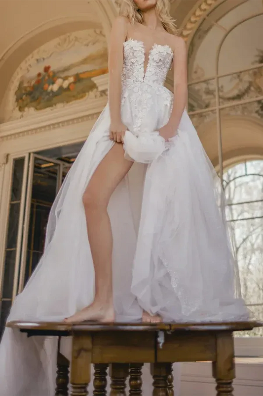 A-Line Sweetheart Floor-Length Wedding Dress - Yihuiw by Yihuiw