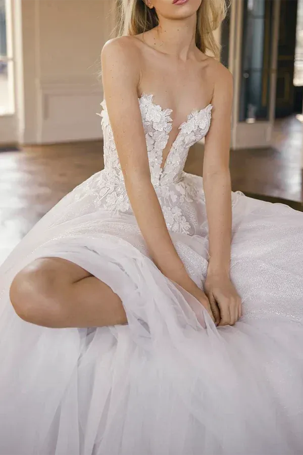 A-Line Sweetheart Floor-Length Wedding Dress - Yihuiw by Yihuiw