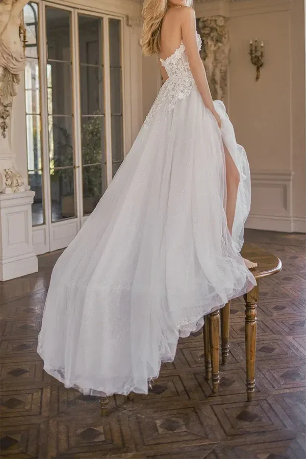 A-Line Sweetheart Floor-Length Wedding Dress - Yihuiw by Yihuiw