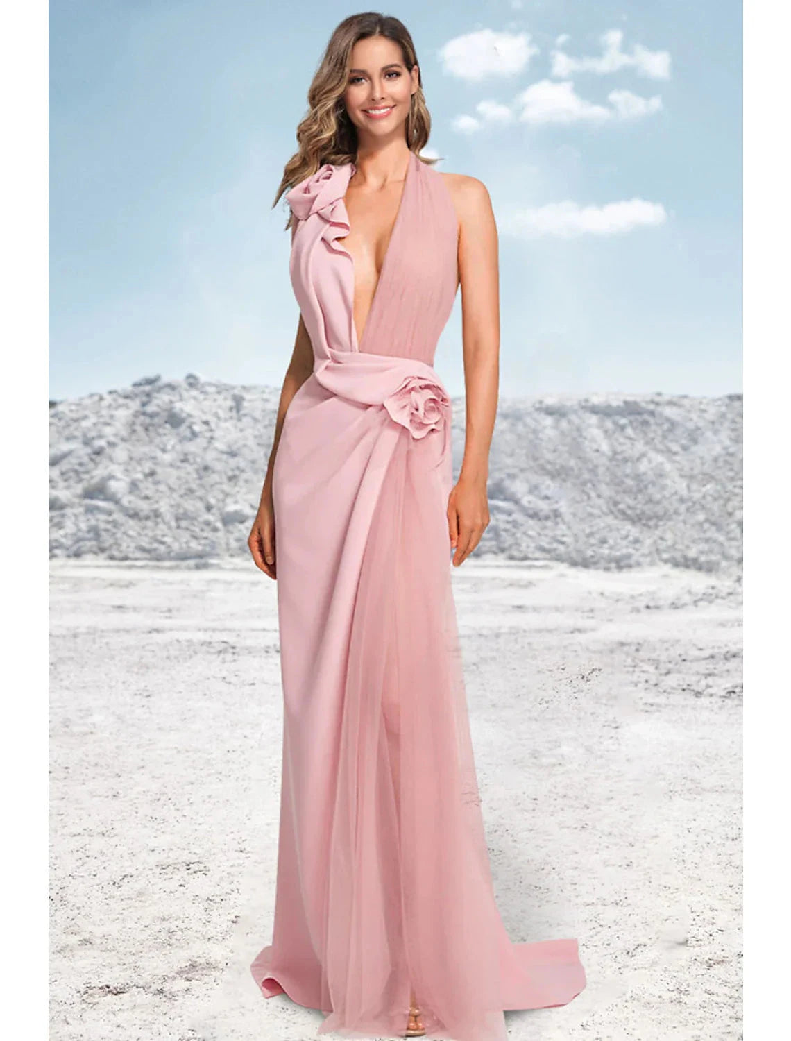 Mermaid / Trumpet Evening Gown Party Dress Formal Wedding Party Sweep / Brush Train Sleeveless Halter Neck Satin with Ruched by YiHuiw