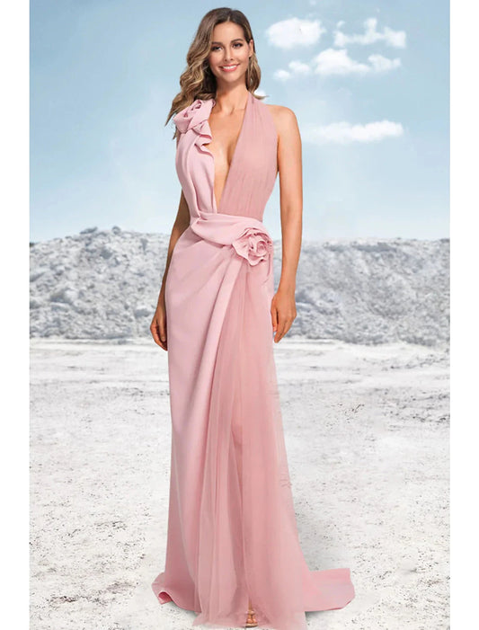 Mermaid / Trumpet Evening Gown Party Dress Formal Wedding Party Sweep / Brush Train Sleeveless Halter Neck Satin with Ruched by YiHuiw