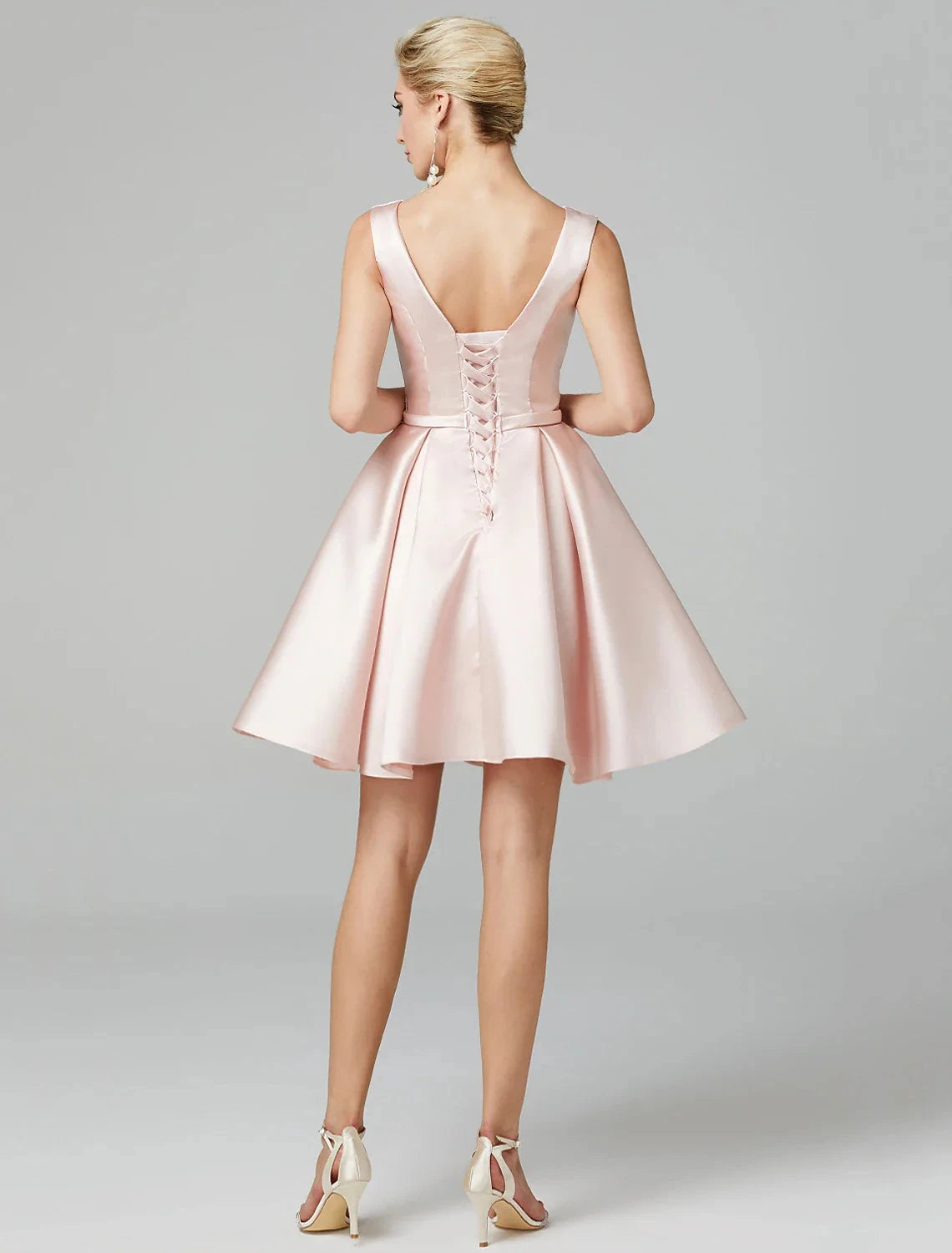 A-Line Cute Dress Homecoming Graduation Knee Length Sleeveless V Wire Satin with Bow(s) Pleats by YiHuiw
