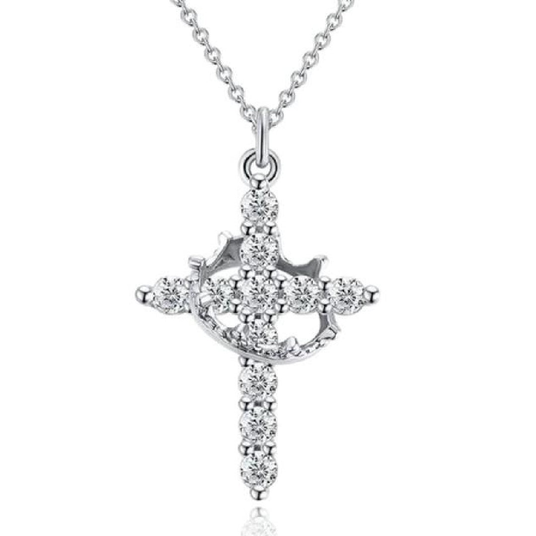 Christian Religious Symbola Drop Classic Crown & Cross Pendant Choker Easter Necklace For Women Pretty Crown Cross Necklace
