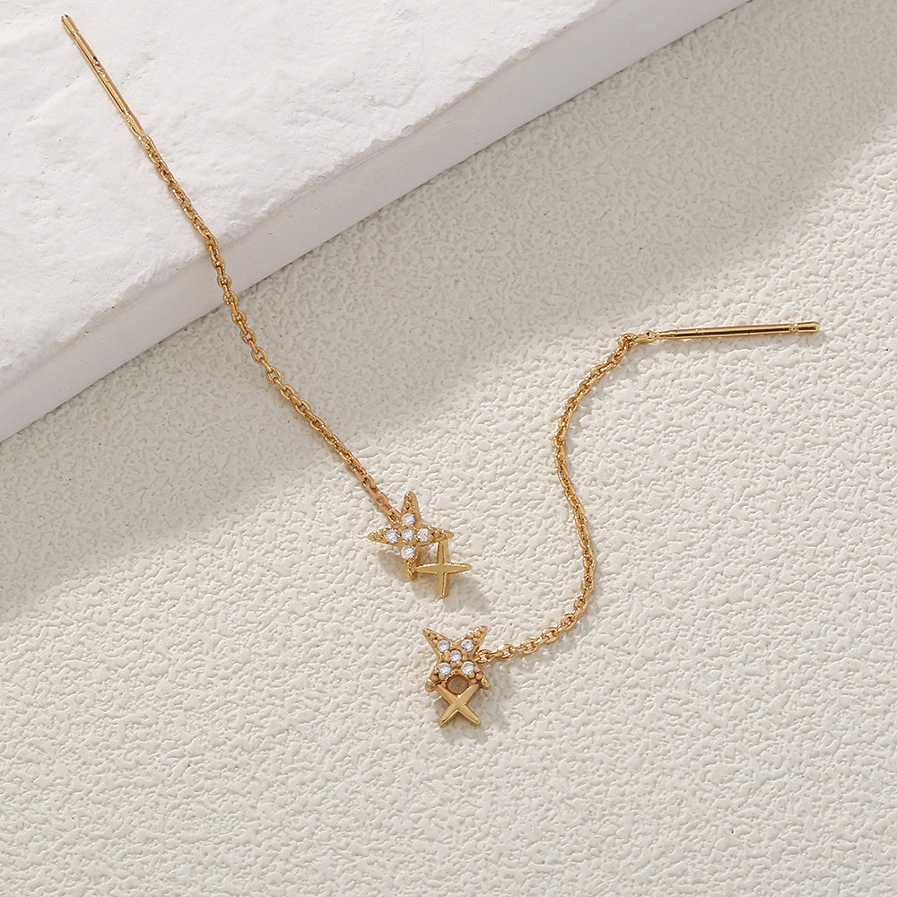 New Style Copper Micro-zircon Fashion Letter X Earrings Long Tassel Earline High-quality Temperament Stud Jewelry Woman