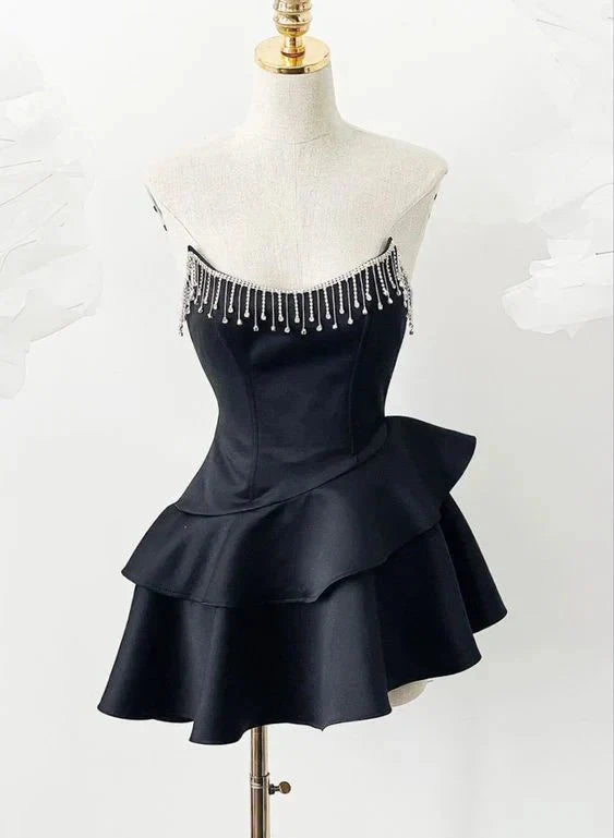 eaded Ruffle Short Satin Homecoming Dress PromDress Party Dress simple gentle atmospheric and unique desi Bring summer colors to enhance whiteness by YiHuiw