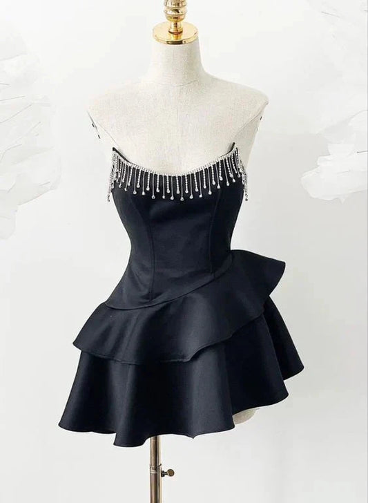 eaded Ruffle Short Satin Homecoming Dress PromDress Party Dress simple gentle atmospheric and unique desi Bring summer colors to enhance whiteness by YiHuiw