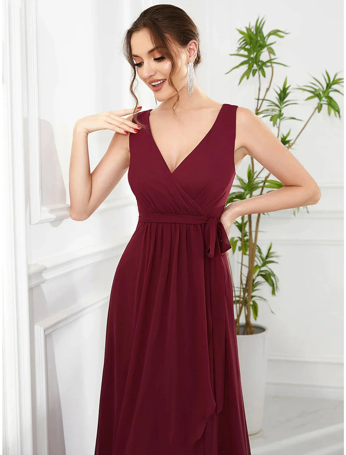 A-Line Wedding Guest Dresses Elegant Dress Party Wear Asymmetrical Sleeveless V Neck Chiffon with Ruffles Strappy by YiHuiw