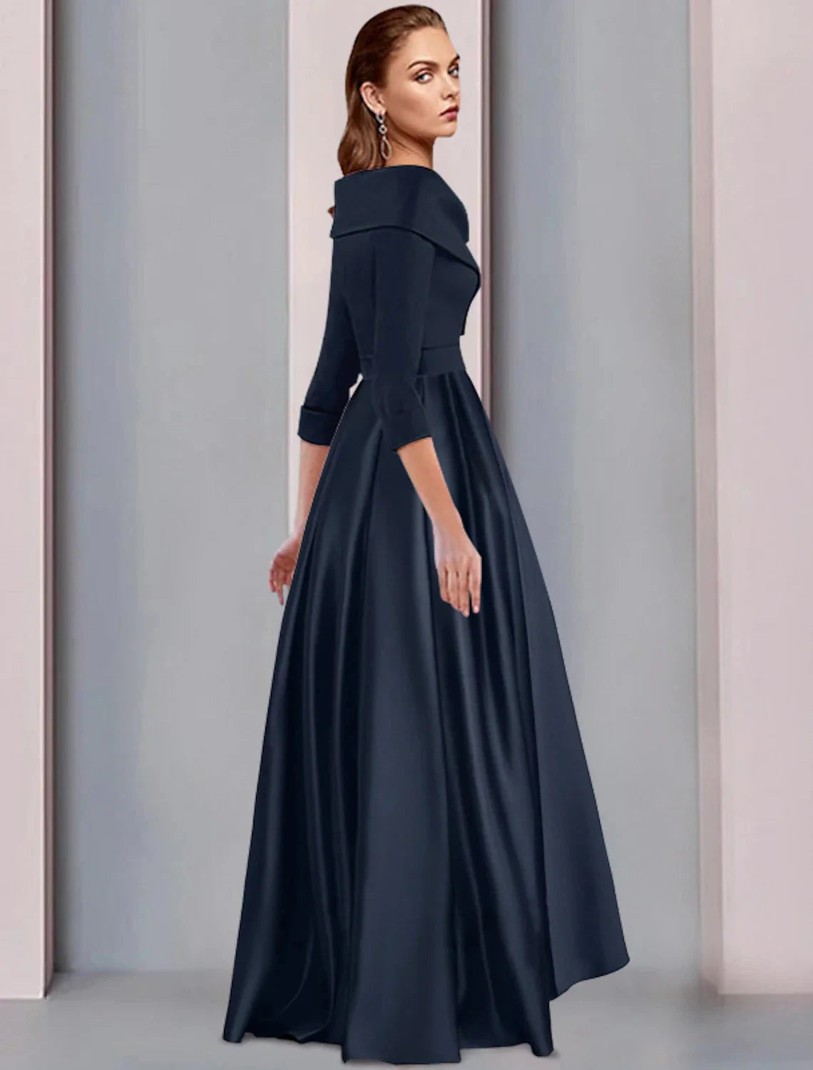 A-Line Mother of the Bride Dress Wedding Guest Elegant High Low Sweet Spaghetti Strap Asymmetrical Tea Length Satin 3/4 Length Sleeve with Pleats Fall by YiHuiw
