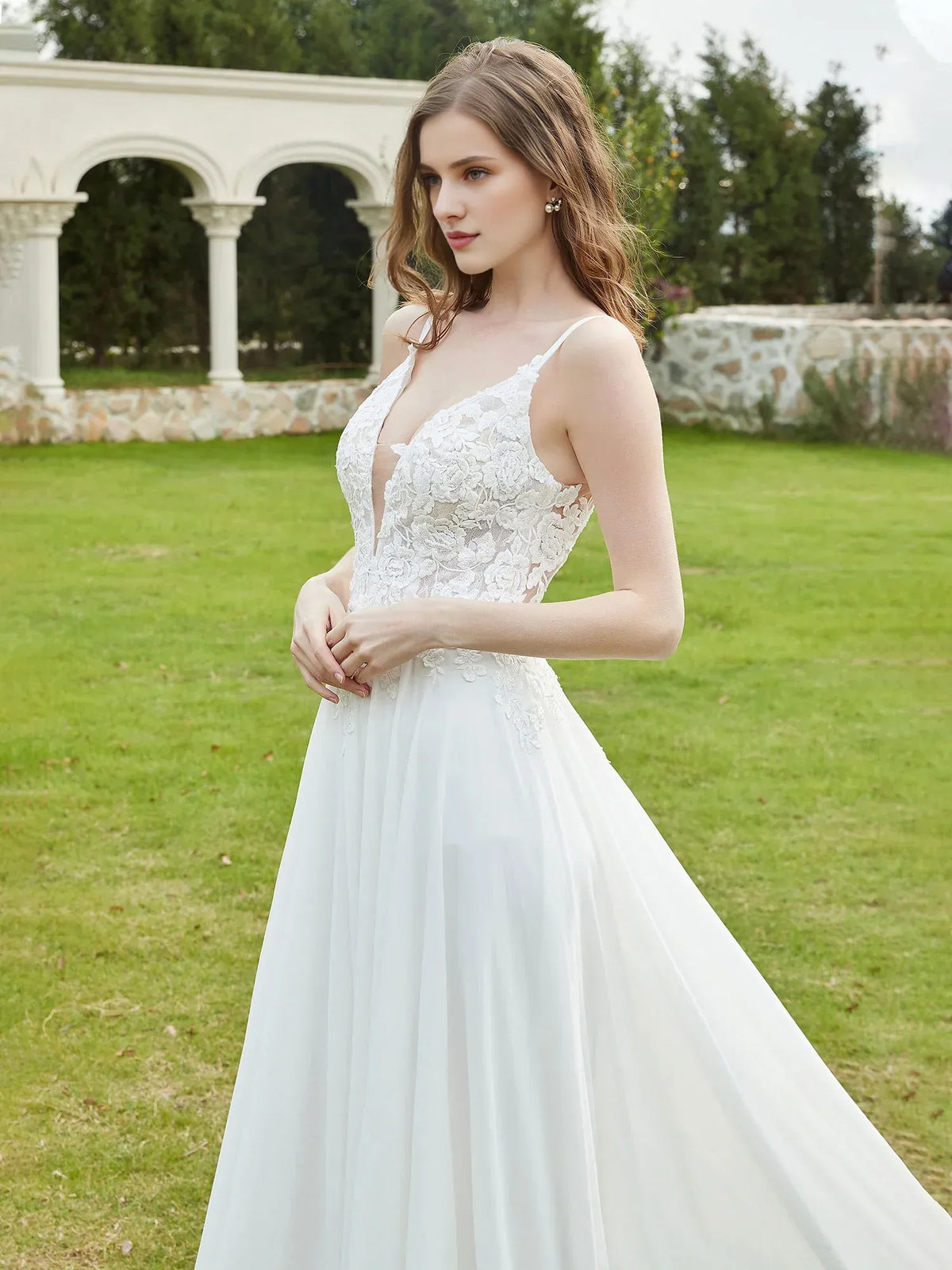 A-Line Spaghetti Strap Floor-Length Wedding Dress - Yihuiw by Yihuiw