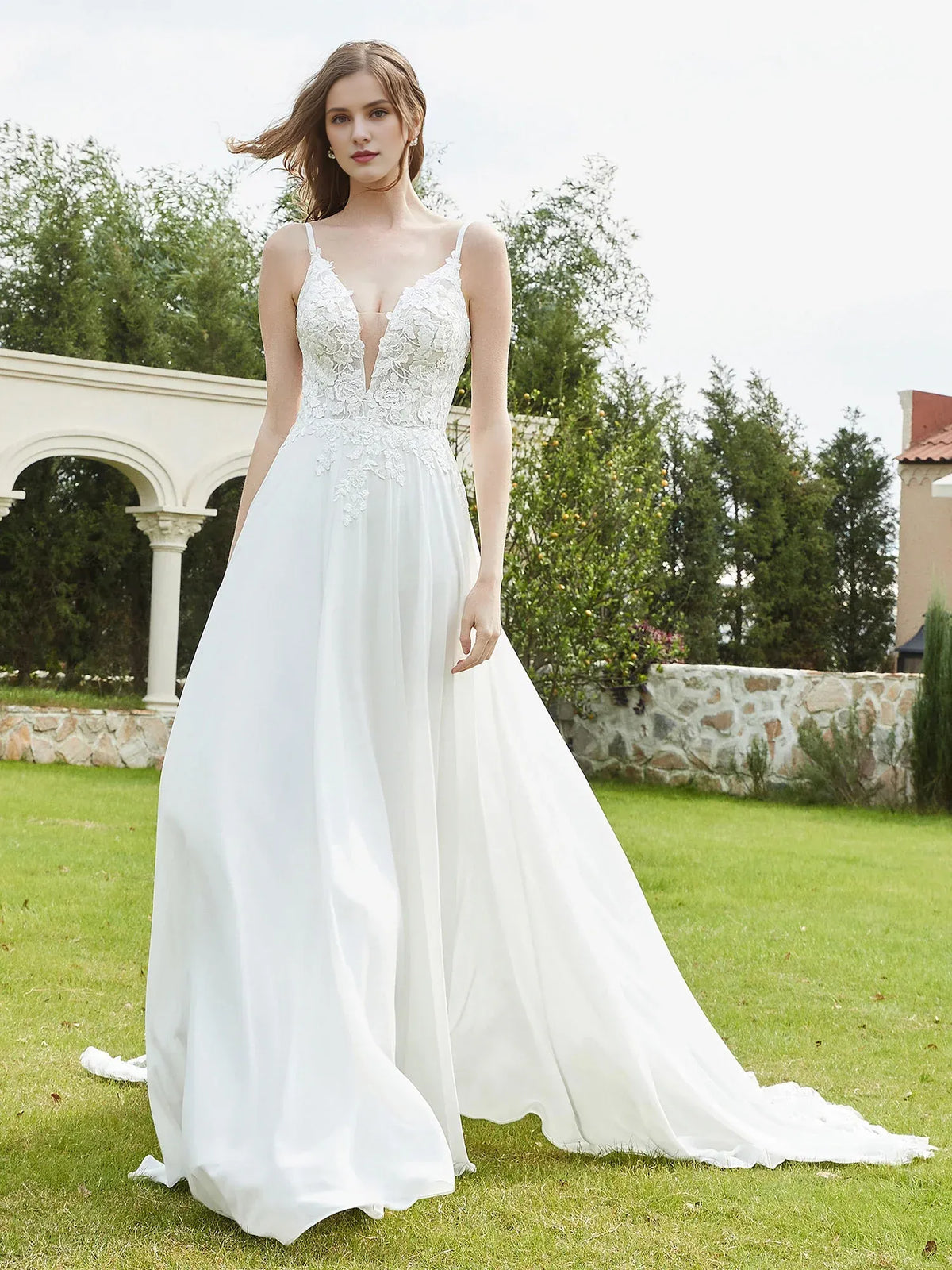 A-Line Spaghetti Strap Floor-Length Wedding Dress - Yihuiw by Yihuiw