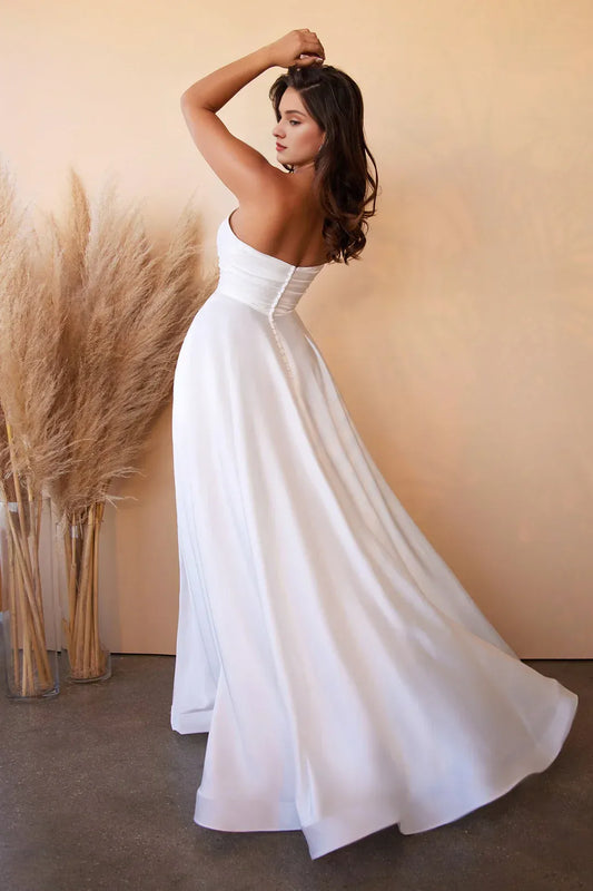 A-Line Strapless Floor-Length Wedding Dress - Yihuiw by Yihuiw