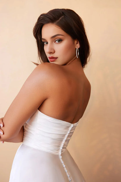 A-Line Strapless Floor-Length Wedding Dress - Yihuiw by Yihuiw