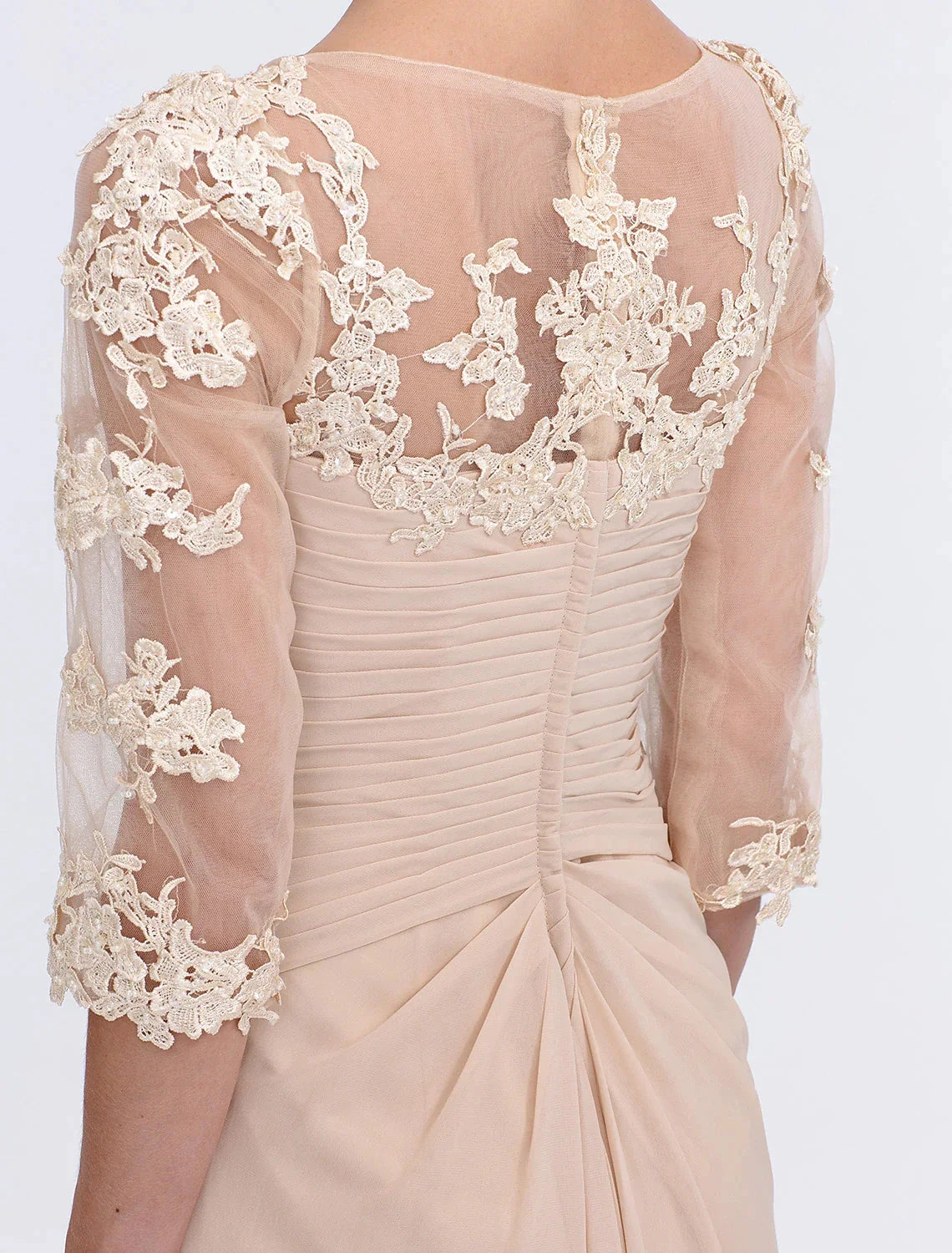 A-Line Mother of the Bride Dress Fall Wedding Guest Dresses Plus Size Elegant See Through V Neck Floor Length Chiffon Half Sleeve with Appliques Side Draping by YiHuiw