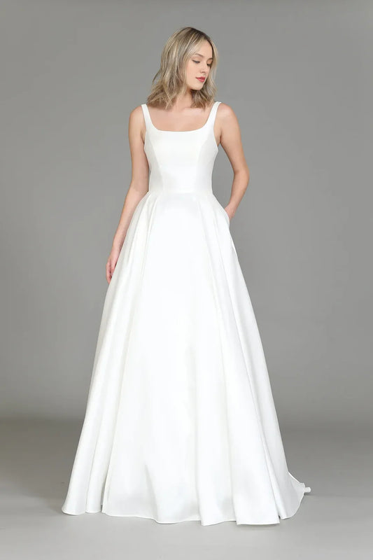 A-Line Square Neck Sleeveless Floor-Length Wedding Dress - Yihuiw by Yihuiw