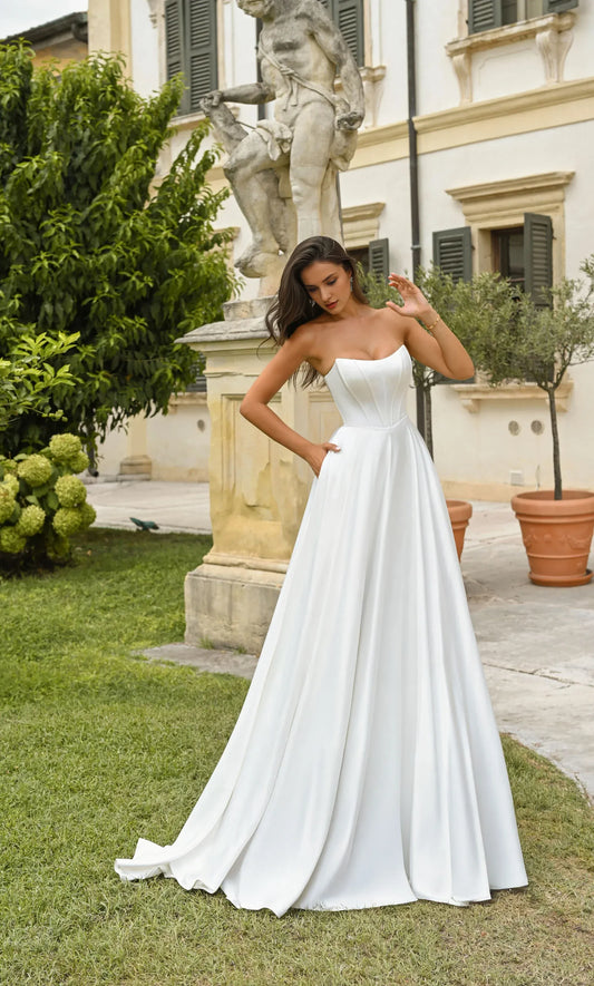 A-Line Strapless Lace-Up Back Floor-Length Wedding Dress - Yihuiw by Yihuiw