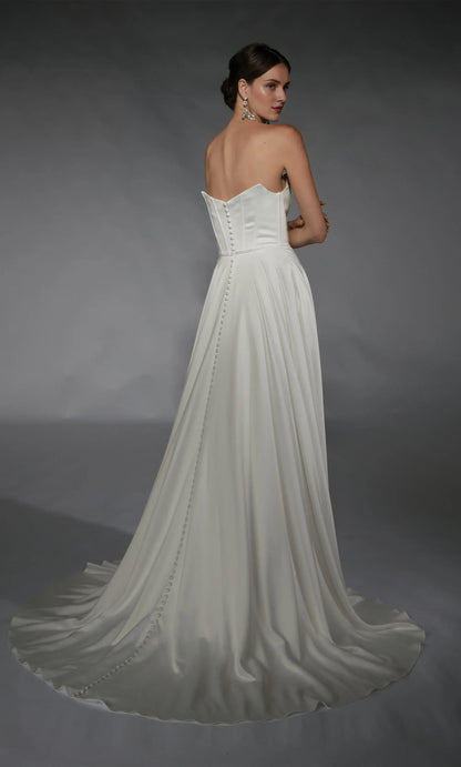 A-Line Strapless Lace-Up Back Floor-Length Wedding Dress - Yihuiw by Yihuiw