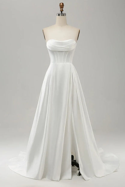 A-Line Strapless Floor-Length Wedding Dress - Yihuiw by Yihuiw